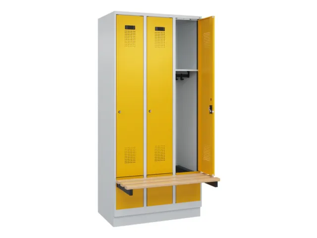 locker met bank,HxBxD 1950x900x815mm,3vak,vak B 300mm,cilinderslot
