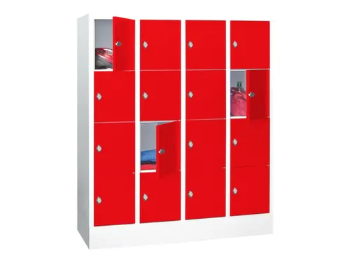 lockerkast,HxBxD 1518x1200x500mm,4x4vakken,RAL7035,front RAL3000