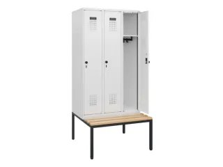 locker met bank,HxBxD 1950x900x815mm,3vak,vak B 300mm,draaigrendel - 1