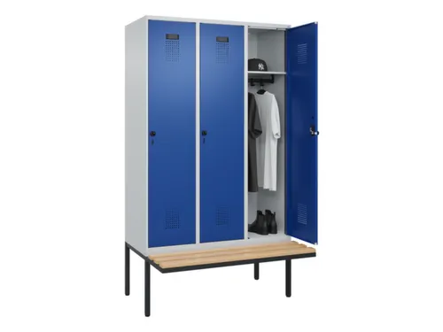 locker met bank,HxBxD 2120x1200x815mm,3vak,vak B 400mm,draaigrendel