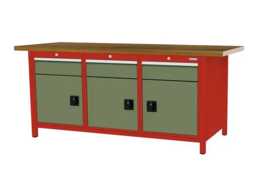 werkbank,HxBxD 860x2000x750mm,onderstel RAL3020,fronten RAL6011