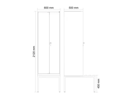 locker met bank,voor scheiding van kleding,HxBxD 2120x600x815mm,2vak