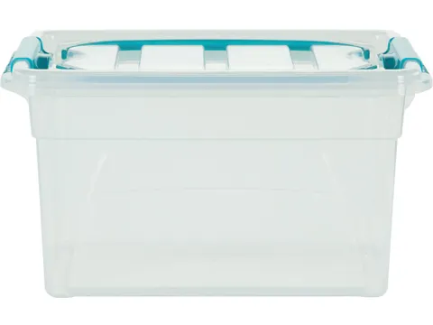 Carry Box opbergdoos 7 liter, transparant met blauwe handvat