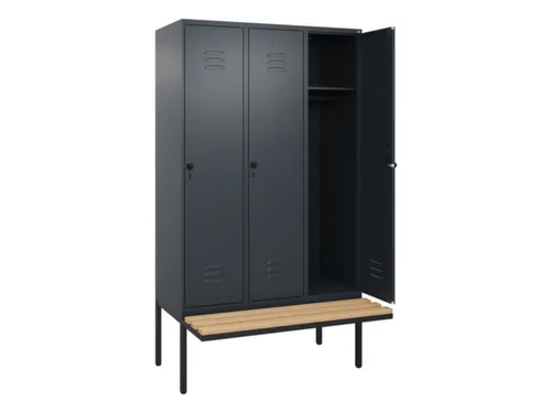 locker met bank,HxBxD 2120x1200x815mm,3vak,vak B 400mm,draaigrendel