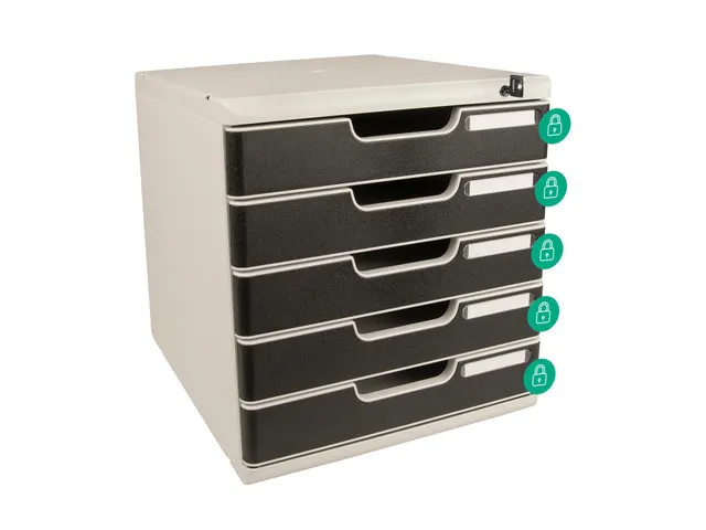 Ladenbox Modulo A4 5 Lades Afsluitbaar Met Sleutel Zwart