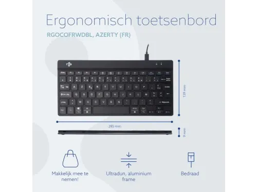 Ergonomisch toetsenbord R-Go Compact Break AZERTY (FR) Zwart bedraad