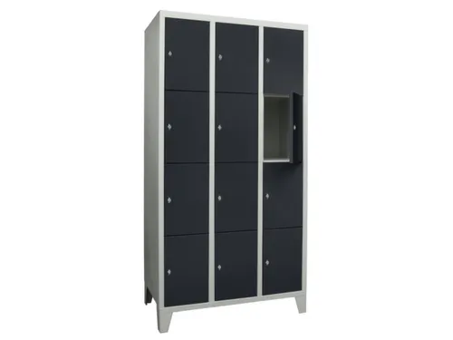 lockerkast,HxBxD 1850x900x500mm,3x4vakken,RAL7035,front RAL7016