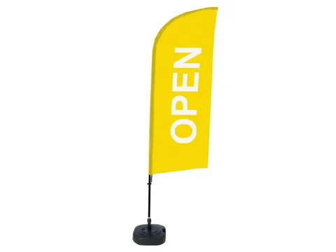 Promotievlag Alu Wind complete set "OPEN" Geel