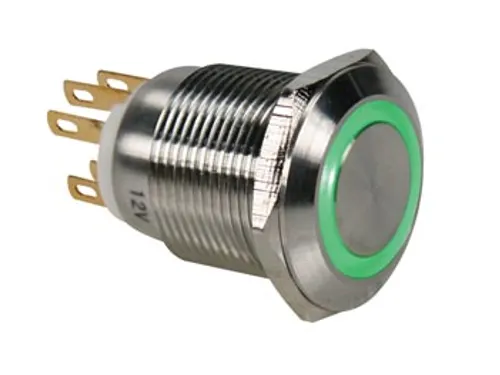 Drukknop IN Roestvrij Staal Spdt 1NO 1NC - Groene Ring - 19mm