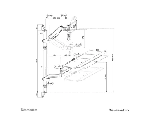 Neomounts WL90-325BL1 Zit-sta werkstation wand - 17-32 inch - 1-9 kg (