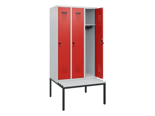locker met bank,HxBxD 1950x900x815mm,3vak,vak B 300mm,draaigrendel