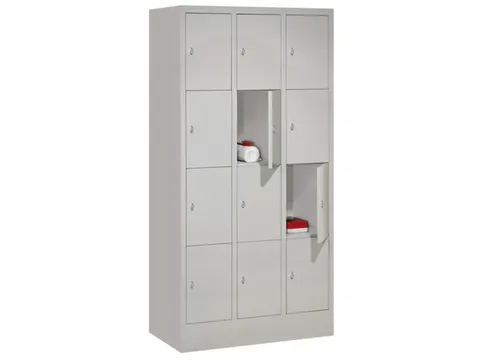 lockerkast,HxBxD 1850x900x500mm,3x4vakken,RAL7035,front RAL6011