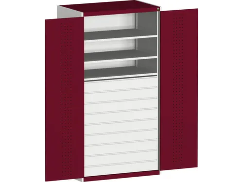 systeemkast 2000x1300x650mm 3xStalen bodem 9laden Ral7035 Ral3004