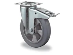 Zwenkwiel Met Dubbele Rem 220kg 125x50mm Elastische Banden Grijs