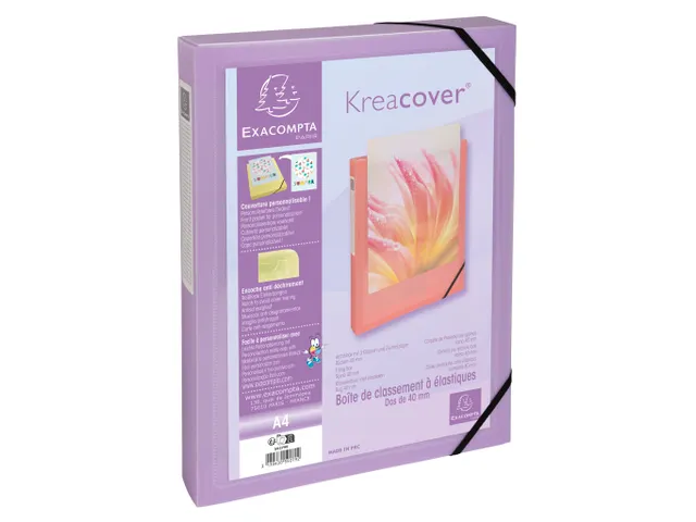 Boite de classement polypropylène Kreacover Pastel dos 40mm - A4 - Co