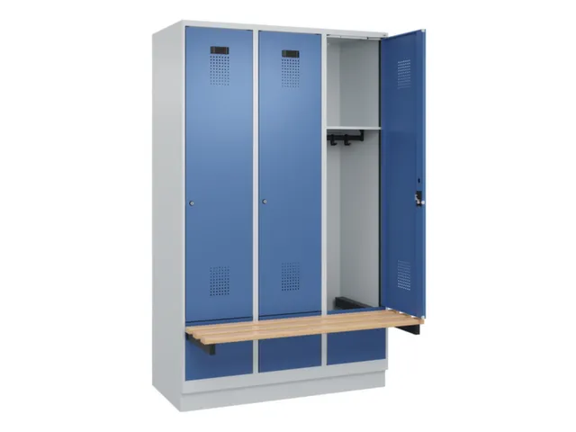 locker met bank,HxBxD 1950x1200x815mm,3vak,vak B 400mm,cilinderslot