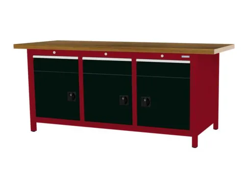 werkbank,HxBxD 860x2000x750mm,onderstel RAL3003,fronten RAL9005