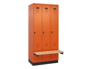 locker met bank,HxBxD 1950x900x815mm,3vak,vak B 300mm,draaigrendel - 2
