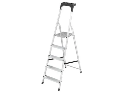 aluminium trapladder,eenzijdig,5treden,bordes geribbeld,stand H 1,04m