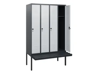 locker met bank,HxBxD 1950x1200x815mm,4vak,vak B 300mm,draaigrendel - 2