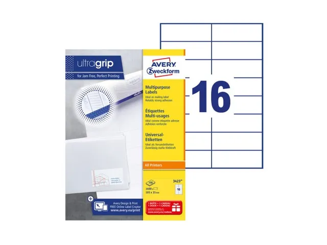 Etiket Avery Zweckform 3423 105x35mm wit 1600stuks