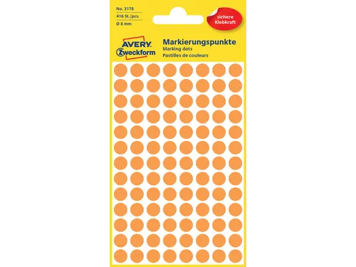 Etiket Avery Zweckform 3178 Rond Ø8mm Oranje 416 Stuks