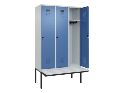 locker met bank,HxBxD 2120x1200x815mm,3vak,vak B 400mm,draaigrendel