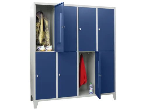 lockerkast,HxBxD 1850x1600x500mm,4x2vakken,RAL7035,front RAL5010