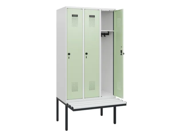 locker met bank,HxBxD 1950x900x815mm,3vak,vak B 300mm,draaigrendel
