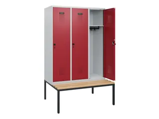 locker met bank,HxBxD 1950x1200x815mm,3vak,vak B 400mm,draaigrendel - 1