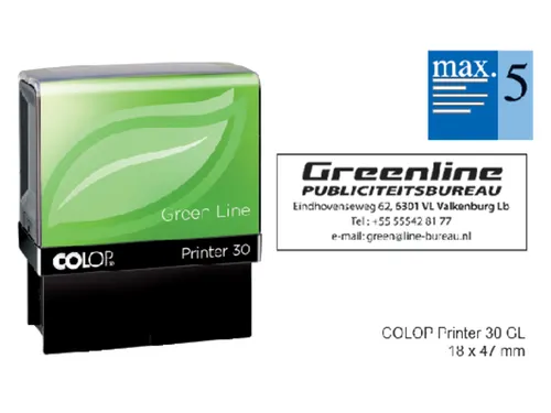 Tekststempel Colop 30 Green Line+Bon 5Regels 18X47Mm blauw