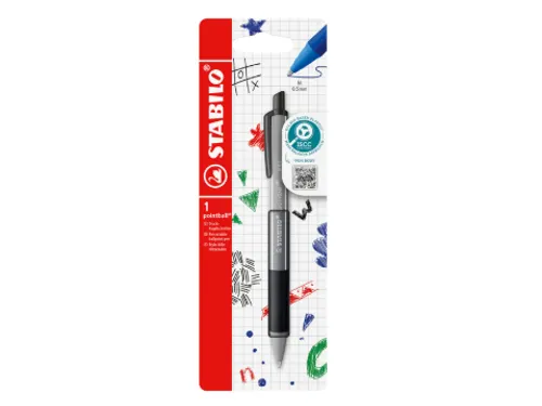 Balpen STABILO pointball colorful zwart blister à 1 stuk