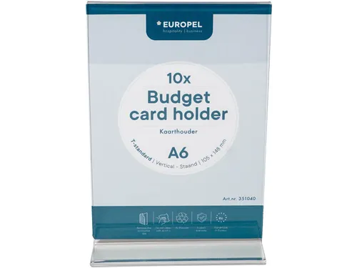 Kaarthouder Budget T-Standaard A6 1,5mm Staand Acryl set van 10 stuks