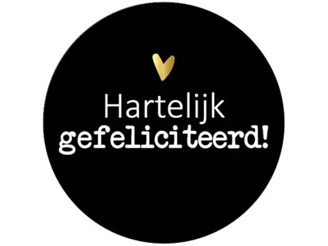 KP Sticker rond 40mm Hartelijk gefeliciteerd goud hart 250 stuks