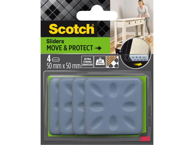 Scotch Move & Protect glijders grijs 50x50mm blister van 4 stuks