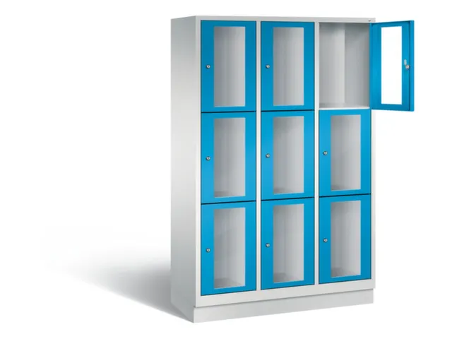 Lockerkast 1800x1200x500mm 3x3 vakken Cilinderslot, Sokkel, RAL5012