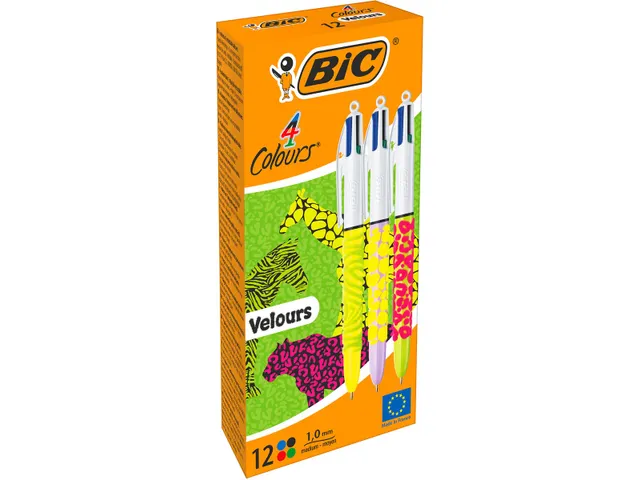 Stylo bille 4 Colours Velours pointe moyenne assorti boîte de 12 pcs