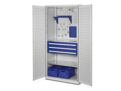 werkplaatskast,HxBxD 1950x1000x600mm,2xStalen bodem,3lade(n),RAL5010
