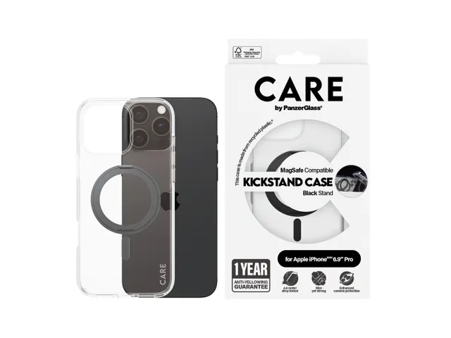 PanzerGlass CARE by Case Transparent w. Black Kickstand & MagSaf