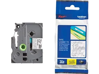TZe tape voor P-Touch 12 mm, wit op transparant - 2