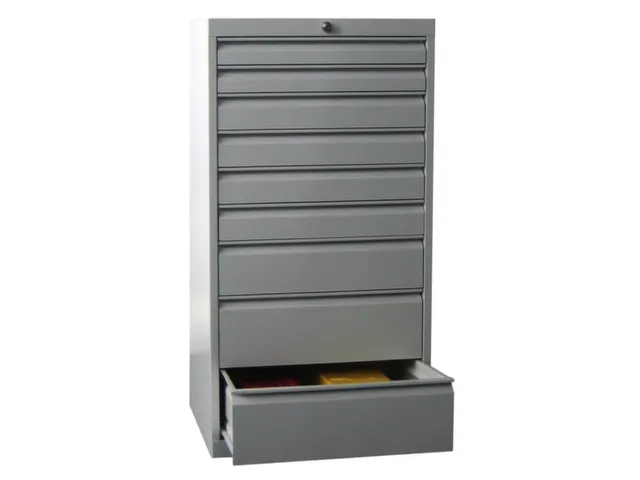 ladekast,HxBxD 1200x500x600mm,9lade(n),cil.-slot,RAL7035,front RAL3000