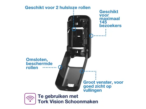 Tork OptiServe 558042 Hulsloos 2-rol Toiletpapier Dispenser T7 Zwart