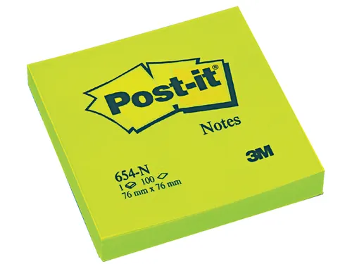 Memoblok 3M Post-it 654 76x76mm neon groen