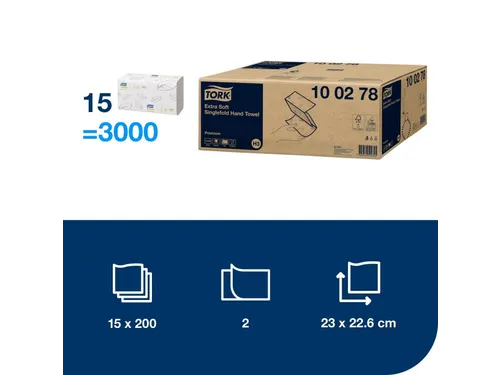 Tork 100278 Handdoek Premium H3 ZigZag Extra Soft 2-laags 15x200vel