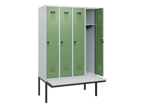 locker met bank,HxBxD 1950x1200x815mm,4vak,vak B 300mm,draaigrendel