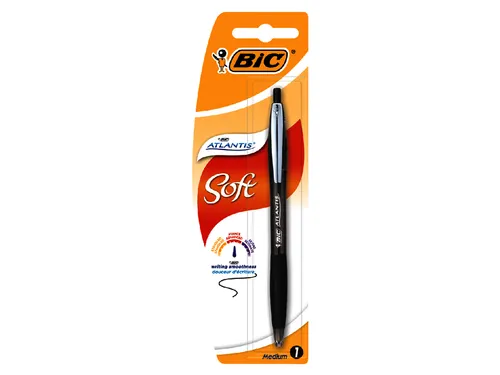 Balpen Bic Atlantis soft metalen clip clic medium zwart bister à 1st