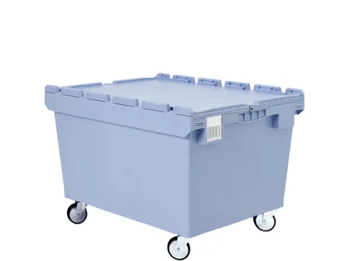 Mobiele Opslagbak Hoekig 553x800x600mm 151 liter Deksel Wielen Blauw