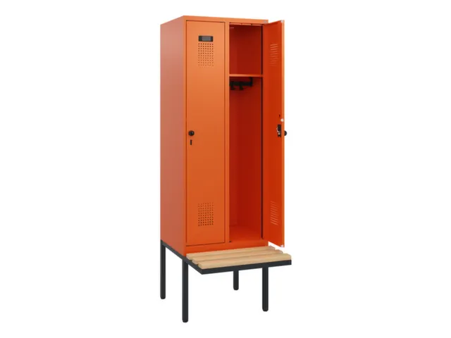 locker met bank,HxBxD 1950x600x815mm,2vak,vak B 300mm,draaigrendel