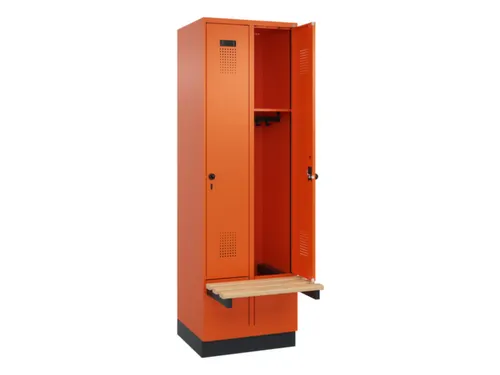 locker met bank,HxBxD 1950x600x815mm,2vak,vak B 300mm,draaigrendel