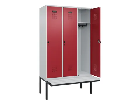 locker met bank,HxBxD 2120x1200x815mm,3vak,vak B 400mm,draaigrendel